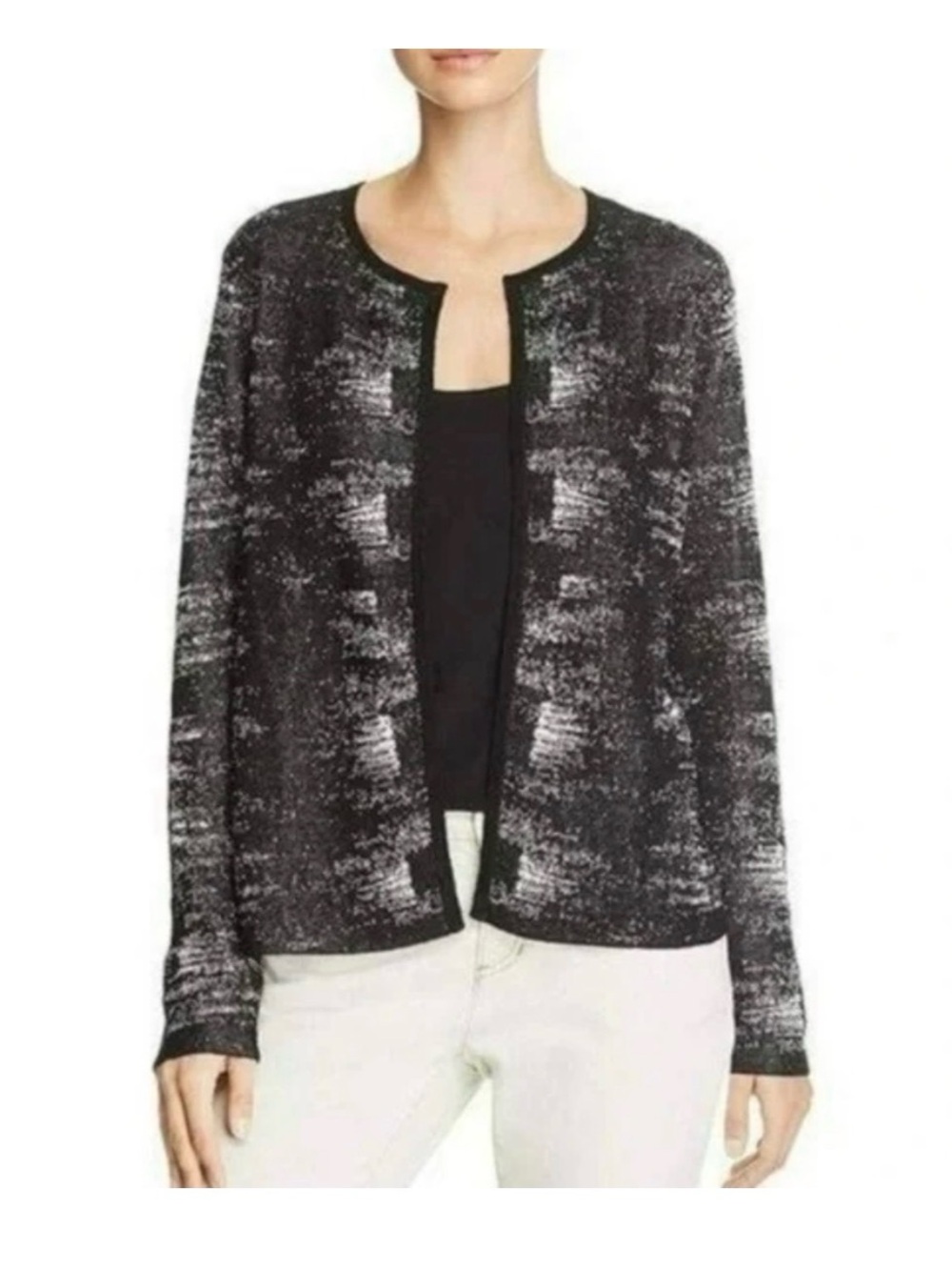 Eileen Fisher Italian Yarn Black Heathered Open-Front Cardigan| organic linen